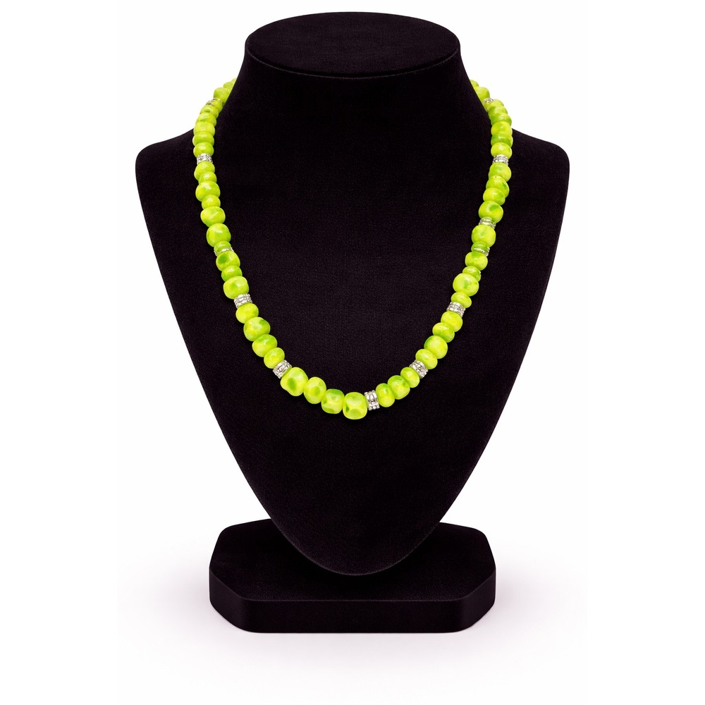 Organic Single Strand Lime Green Nugget Stone Bead Necklace Silver Spacers